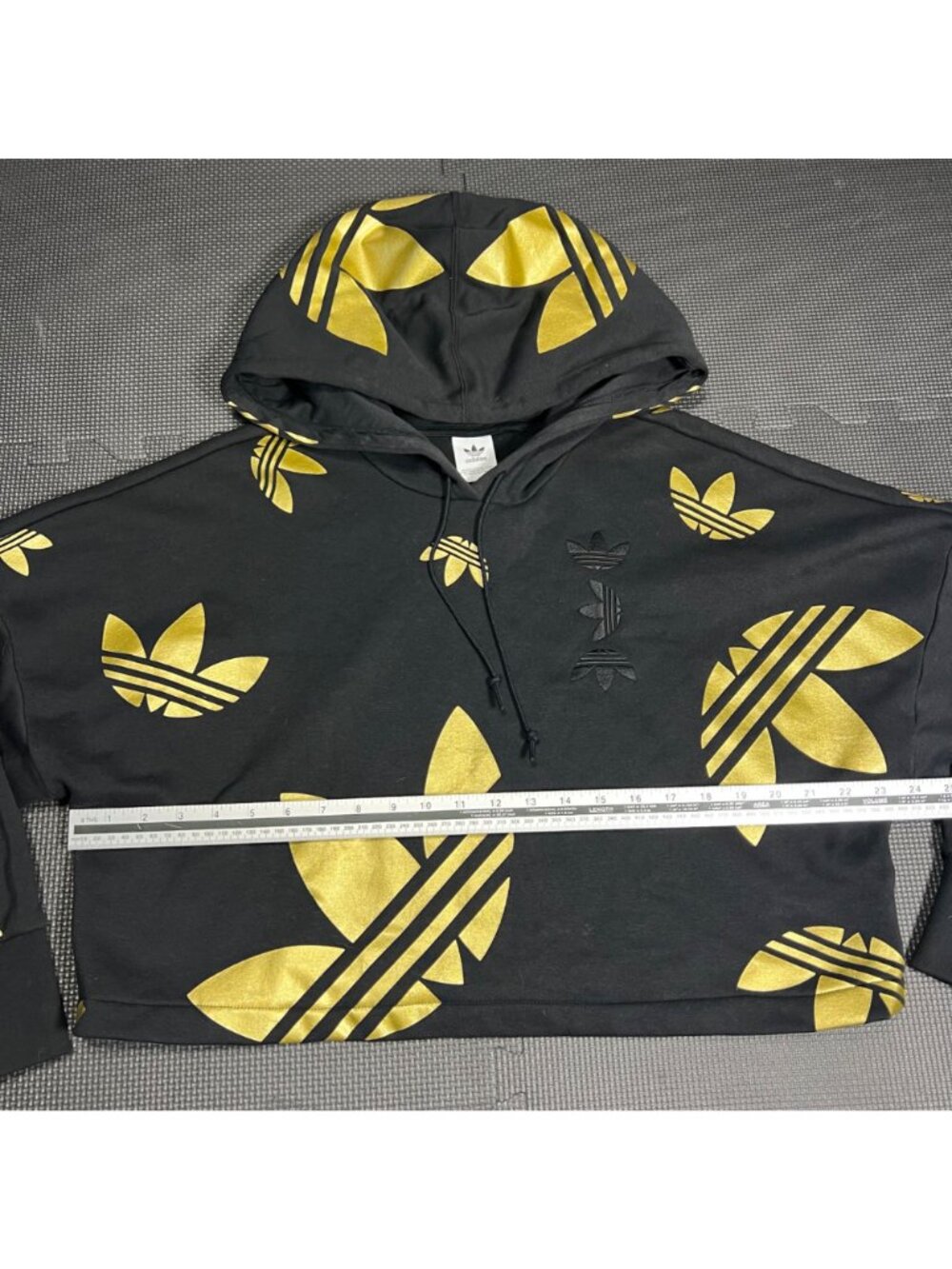 Adidas Black & Gold Trefoil Logo Cropped Hoodie Womens L - Picture 4 of 5